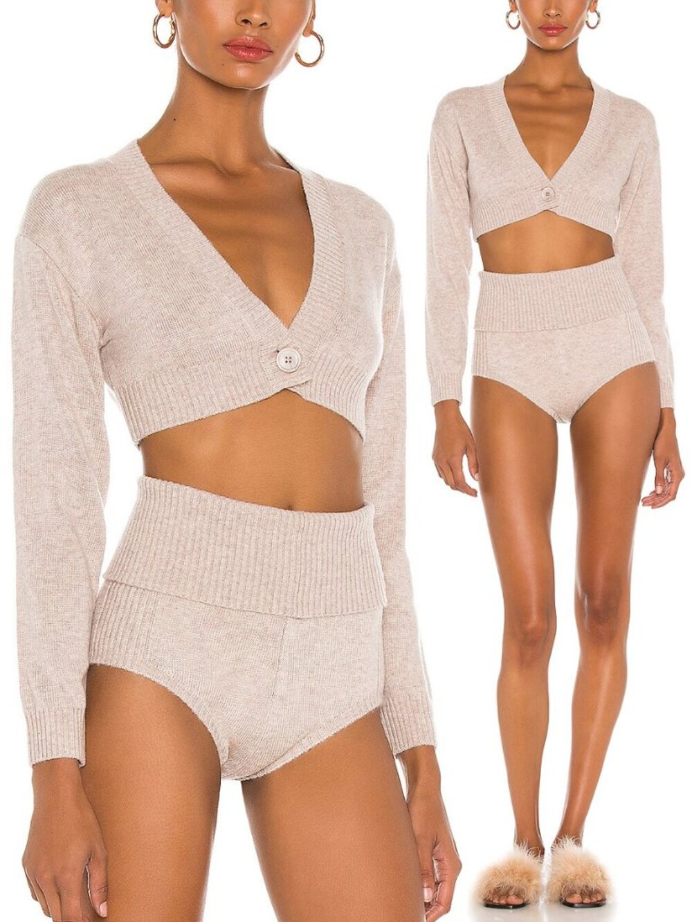 Michael Costello x REVOLVE Cropped Cardi Cardigan S Sweater Beige Neutral Single